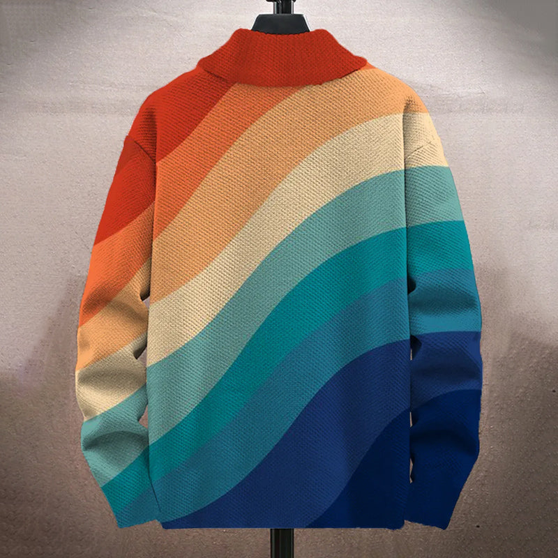 Men's Rainbow Art Pattern Long-Sleeved Zip Cardigan Jacket