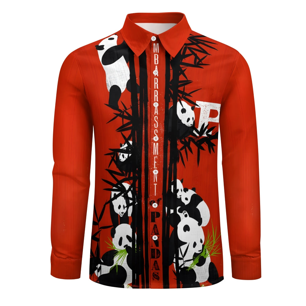 Men's Panda And Bamboo Print Long Sleeve Shirt 2411002760