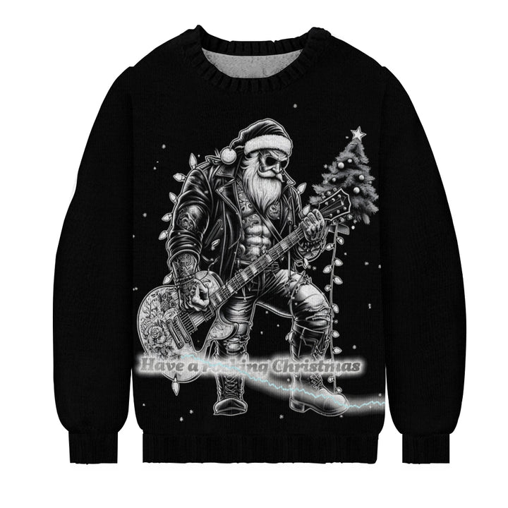 Men's Rock Christmas Print Casual Knit Crew Neck Sweater 2411010366