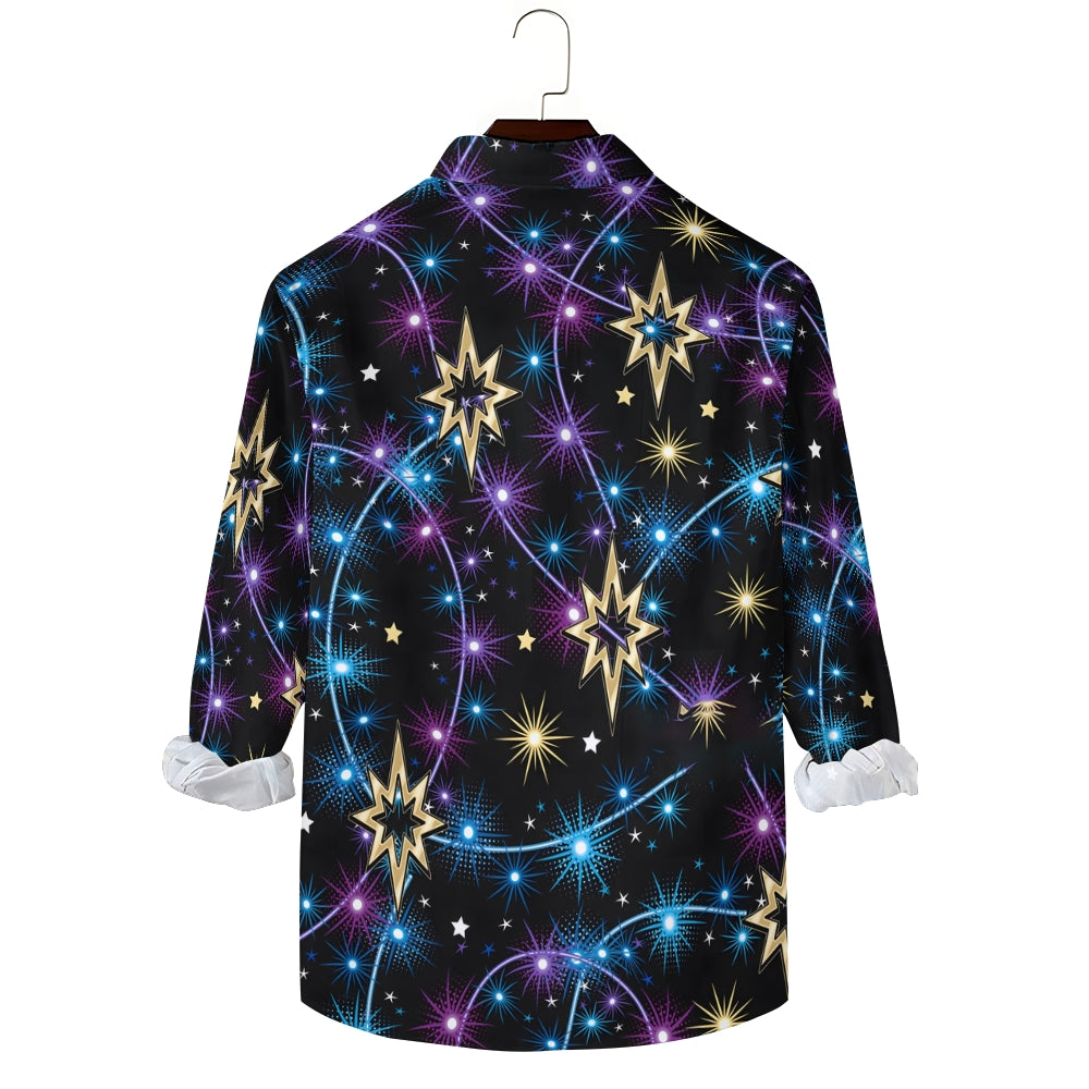 Men's Shiny String Lights Print Long Sleeve Shirt 2410006399