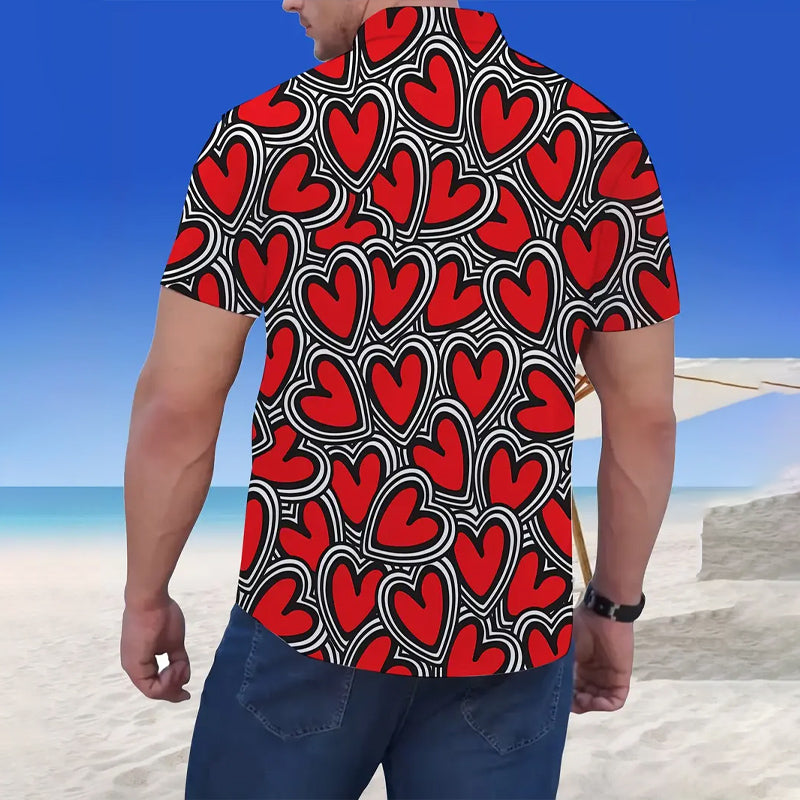 Men's Cute Heart Pattern Short Sleeve Shirt