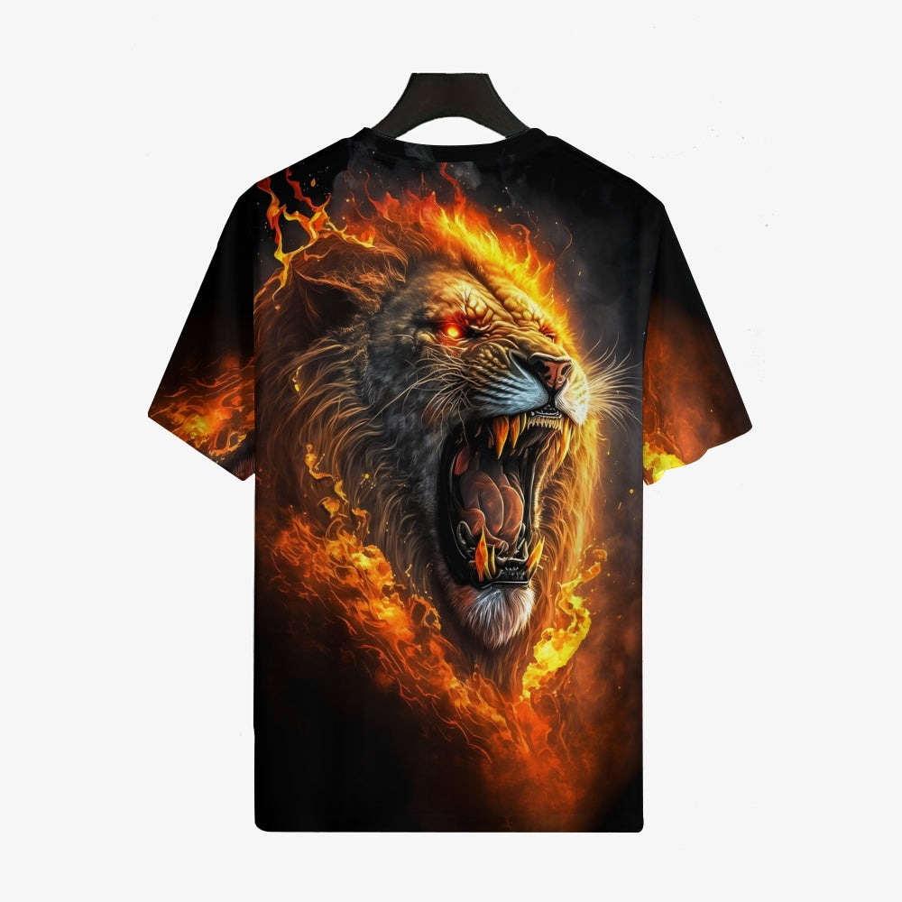 Fierce Flame Lion Printed Casual Short Sleeve T-shirt 2408006919