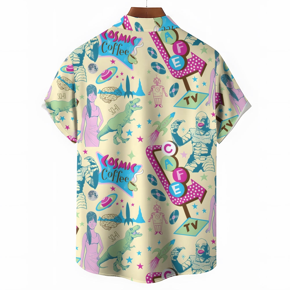 Dinosaur Monster Poster Illustration Casual Short Sleeve Shirt 2406000418