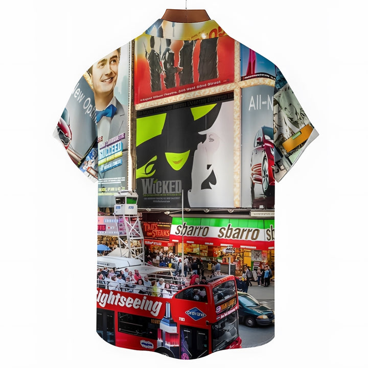 Times Square At Night Oversized Short Sleeve Shirt 2407002898