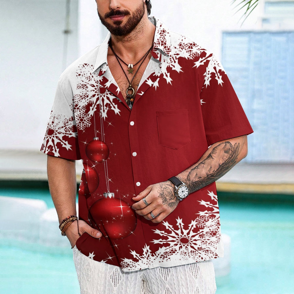 Men's Christmas Trendy Snowflake Graphic Print Short Sleeve Shirt