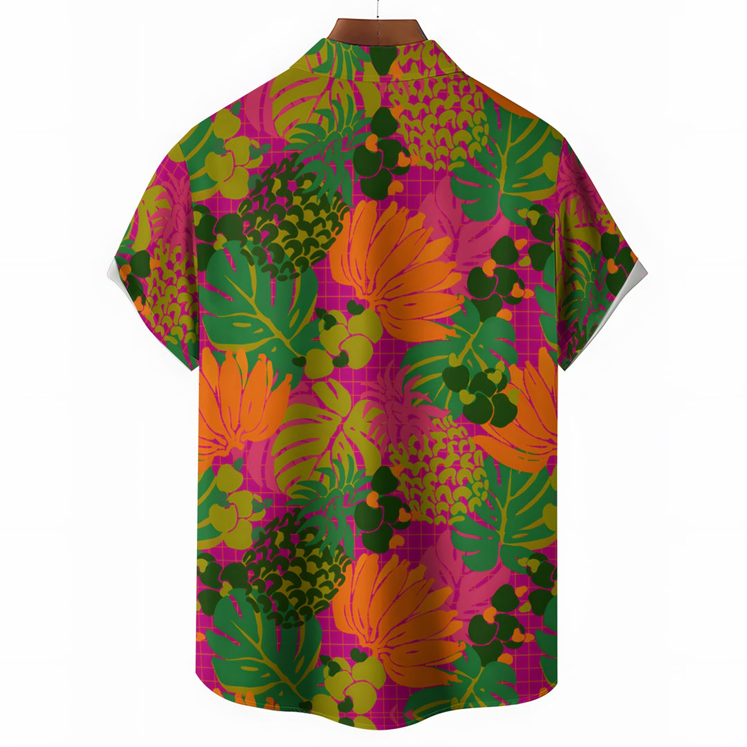 Men's Tropical Botanical Print Casual Short Sleeve Shirt 2404000061