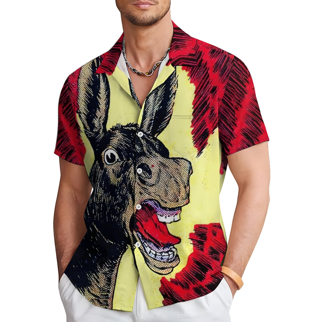 Men's  Funny Donkey Print Casual Short Sleeve Shirt 2404000411