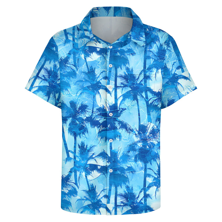 Vacation Palm Tree Print Hawaiian Casual Short Sleeve Shirt 2404000883