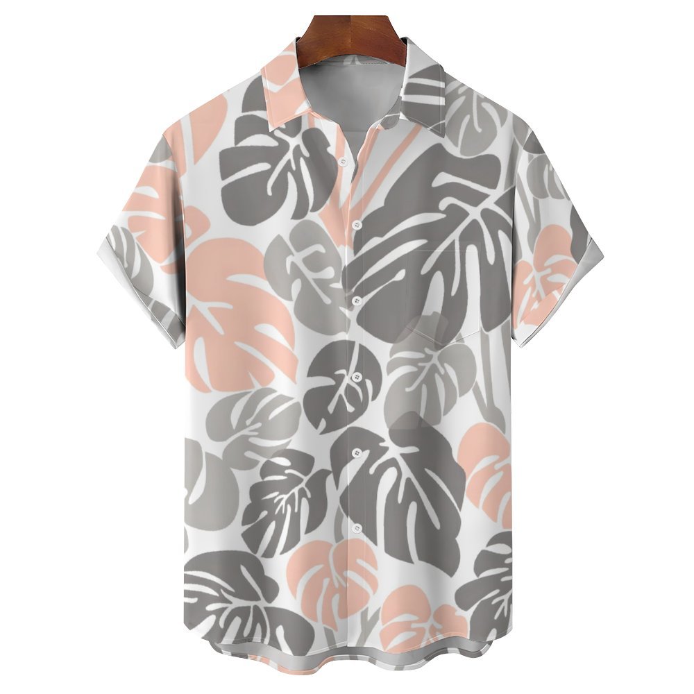 Men's Leaf Casual Short Sleeve Shirt 2312000541