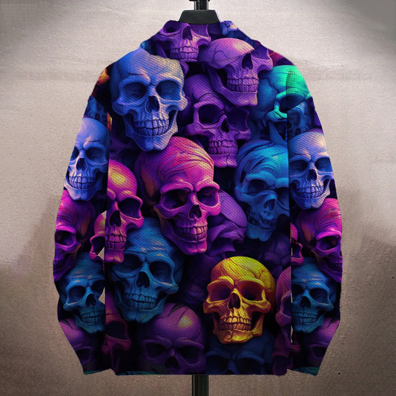 Men's Retro Colorful Skull Print Long-Sleeved Zip Cardigan Jacket