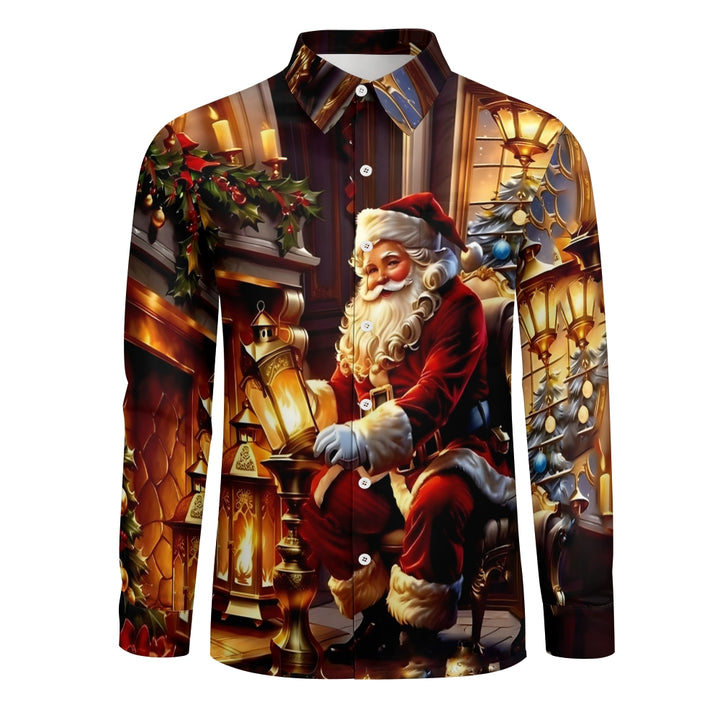 Men's Christmas Santa Claus Printed Long Sleeve Shirt 2411003381