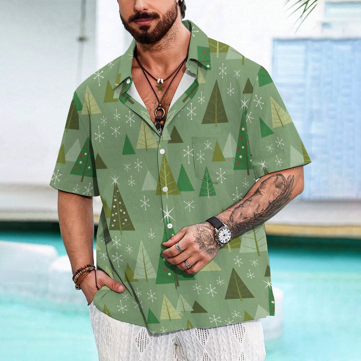 Christmas Tree Geometric Print Short Sleeve Shirt 2410006306