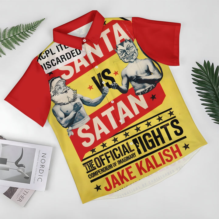 Santa Claus vs. Satan Fun Casual Short Sleeve Shirt 2409006057