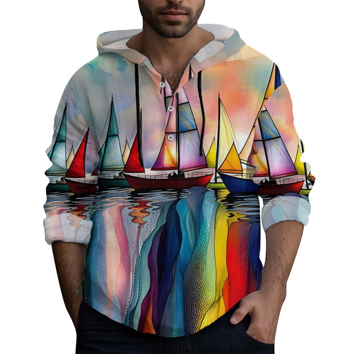 Sailboat Hooded half-open long-sleeved shirt