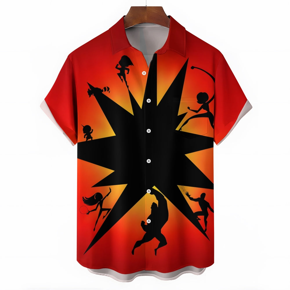 Men's Cartoon Character Shadow Print Casual Short Sleeve Shirt 2412002211