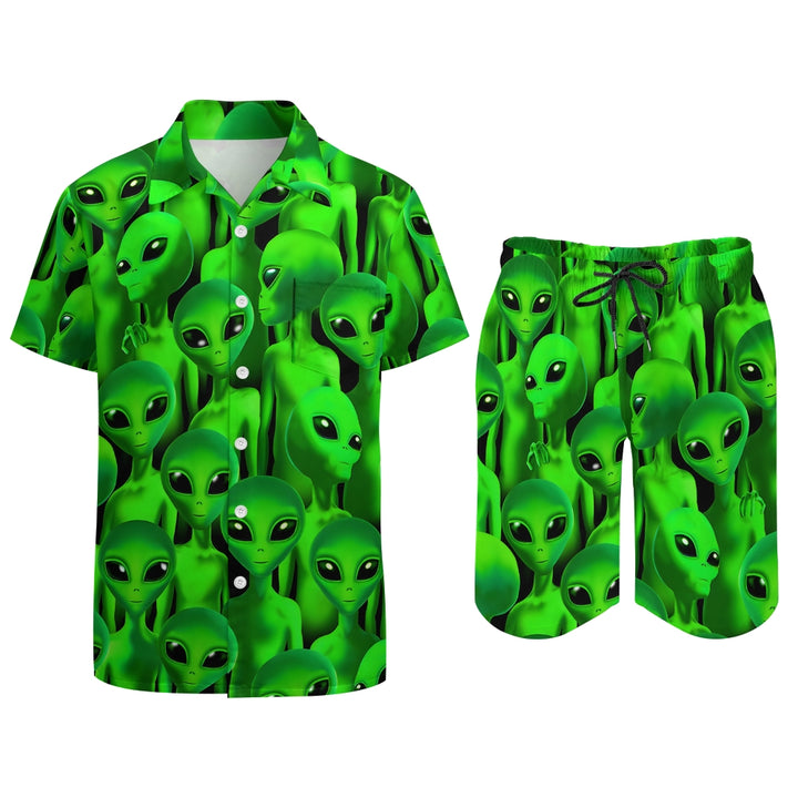 Men's Fluorescent Alien Print Print Beach Two-Piece Suit 2403000650