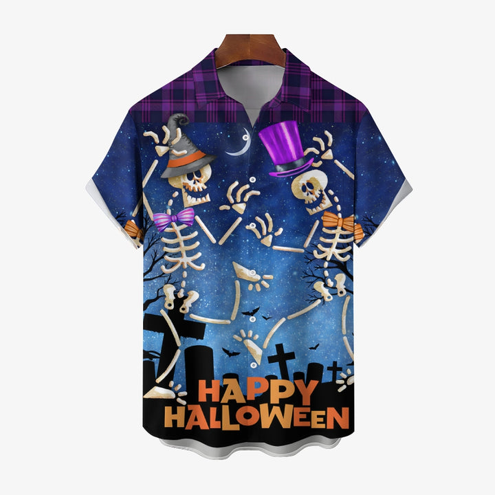 Happy Halloween Skull Print Casual Large Size Short Sleeve Shirt 2407005540