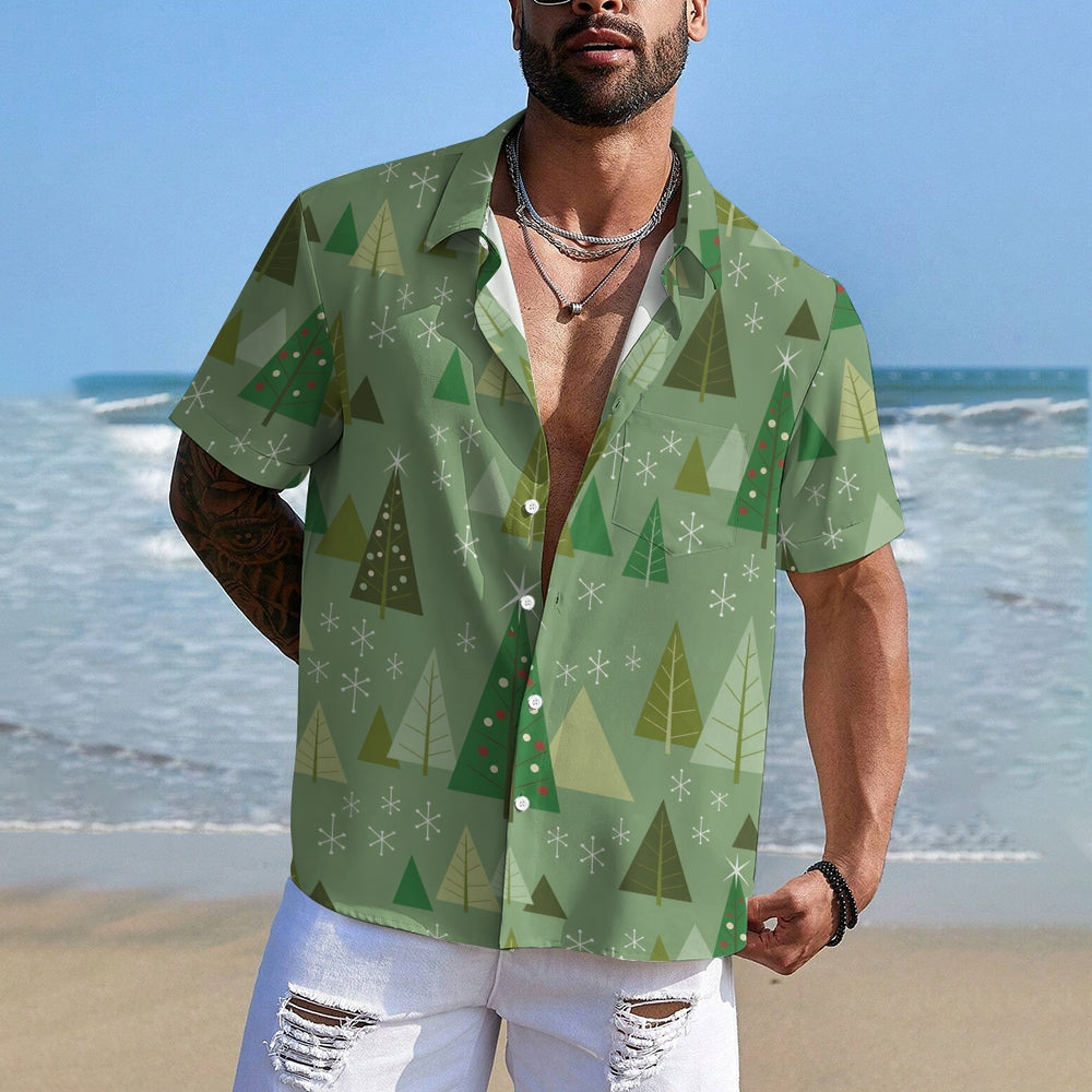 Christmas Tree Geometric Print Short Sleeve Shirt 2410006306