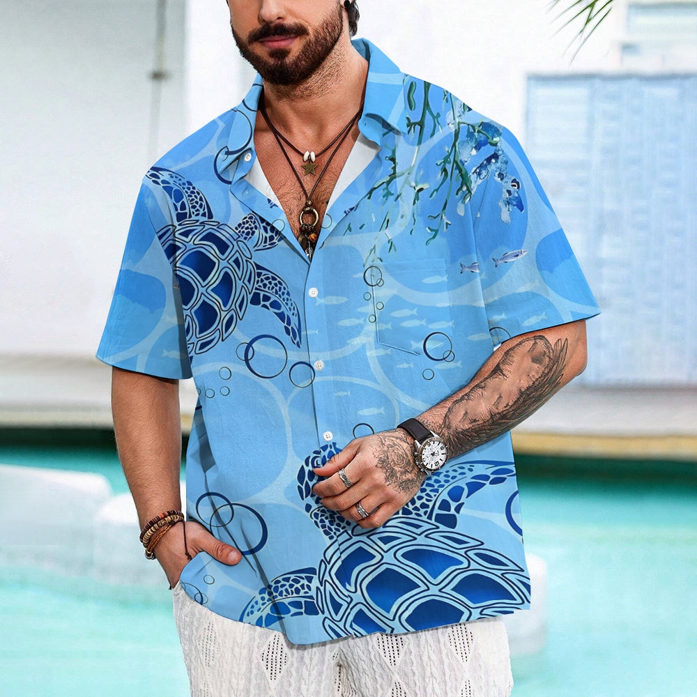 Ocean Turtle Art Print Casual Short Sleeve Shirt 2410005537