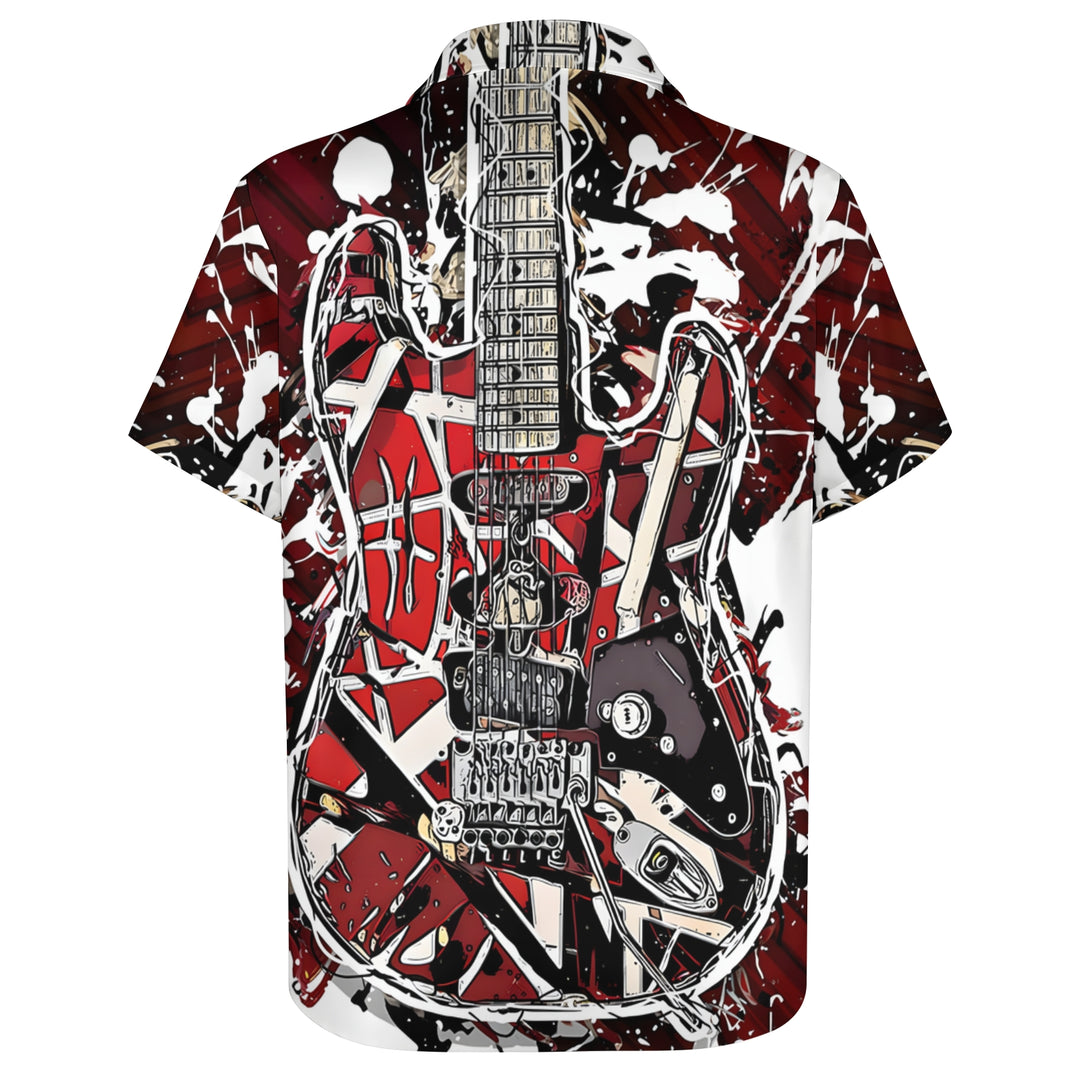 Vintage Classic Electric Guitar Frankenstrat Print Short Sleeve Shirt 2404000642