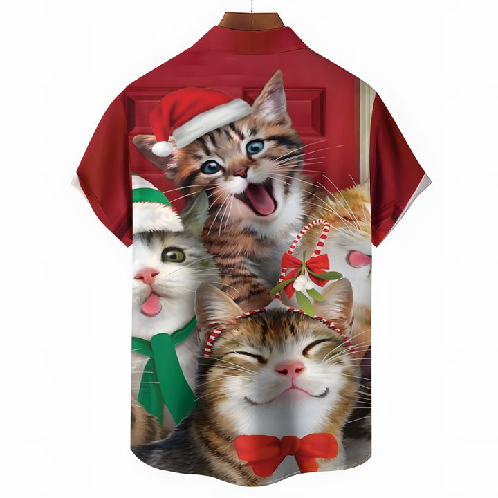 Christmas Cats Casual Short Sleeve Shirt 2410003815