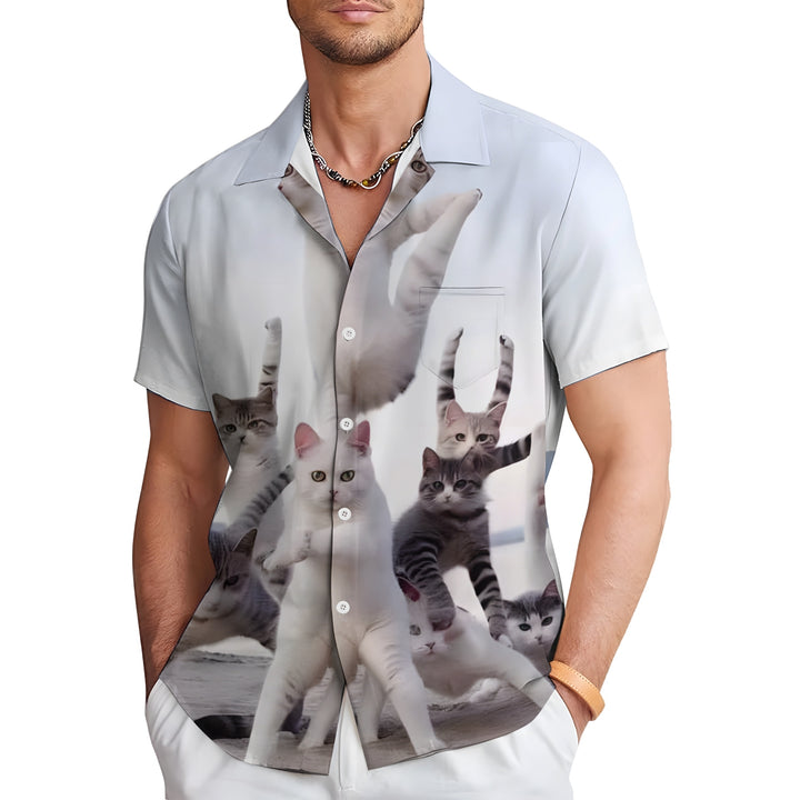 Men's Fun Cat Prints Casual Short Sleeve Shirt 2404000062