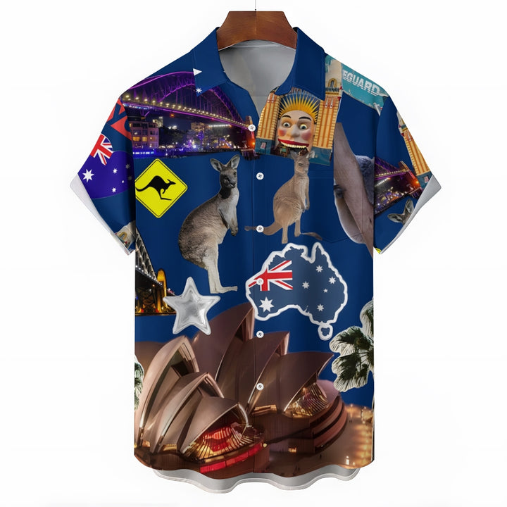 Australia Day Holiday Prints Casual Short Sleeve Shirt 2412001442