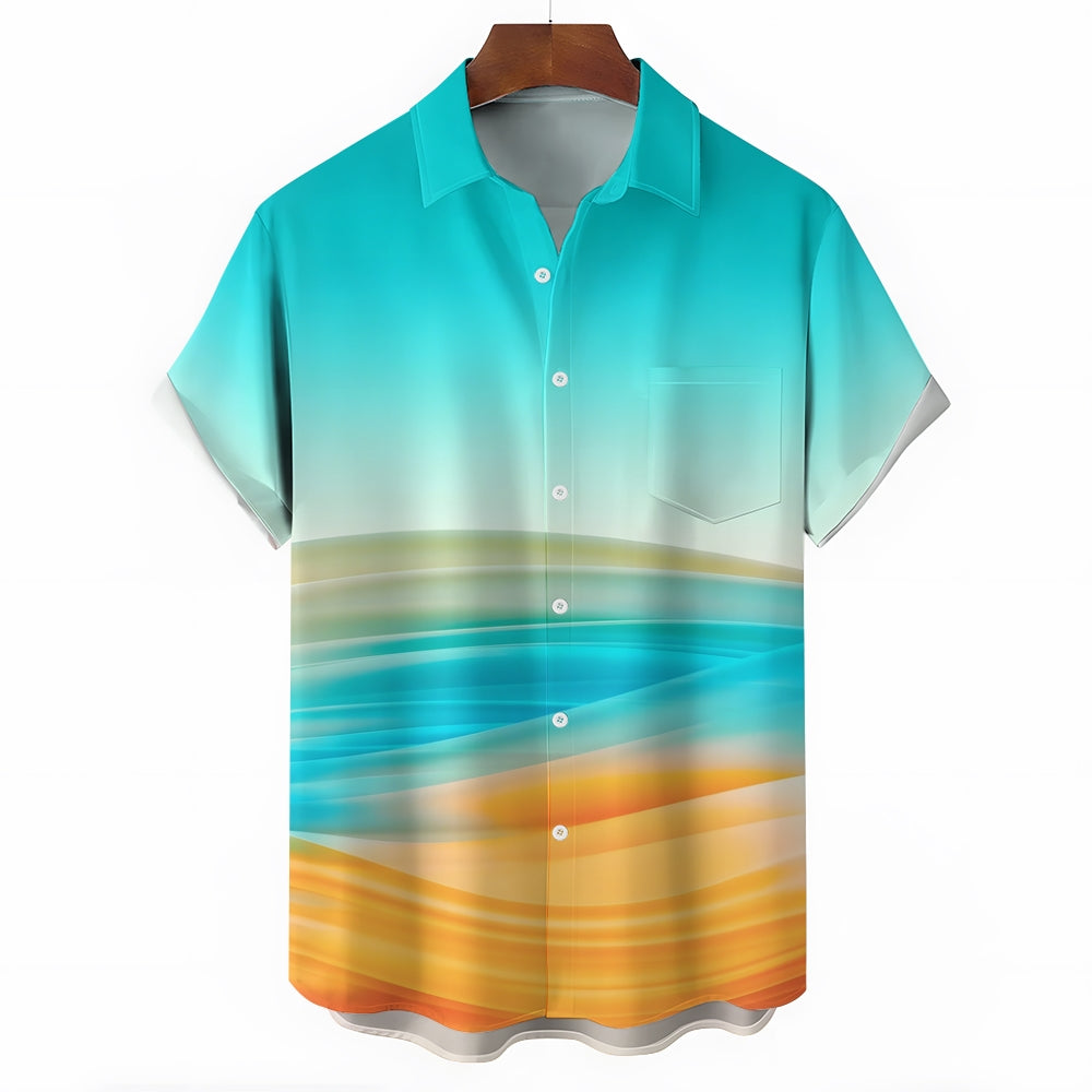 Men's Gradient Contrast Casual Short Sleeve Shirt 2412008934