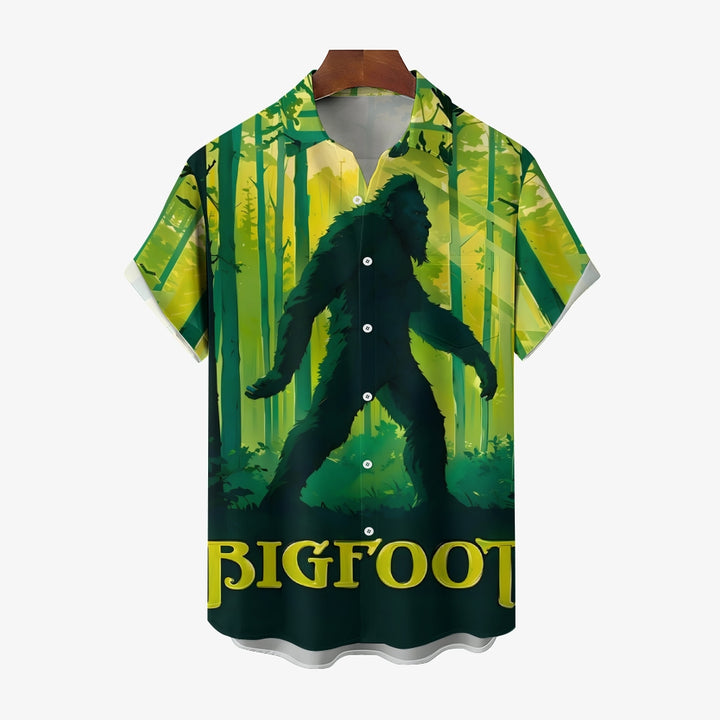 Bigfoot Forest Print Casual Short Sleeve Shirt 2408002747