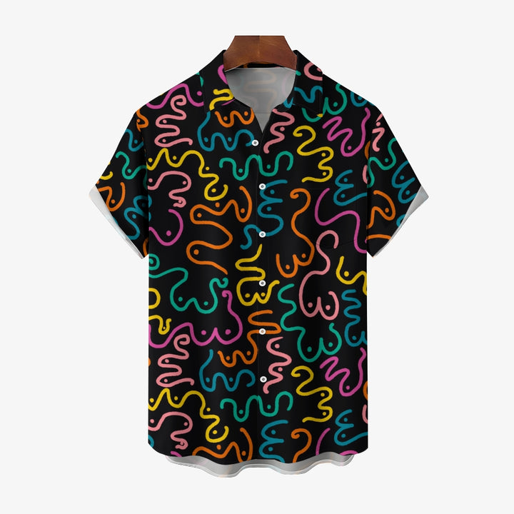 Abstract Print Casual Short Sleeve Shirt 2404001264