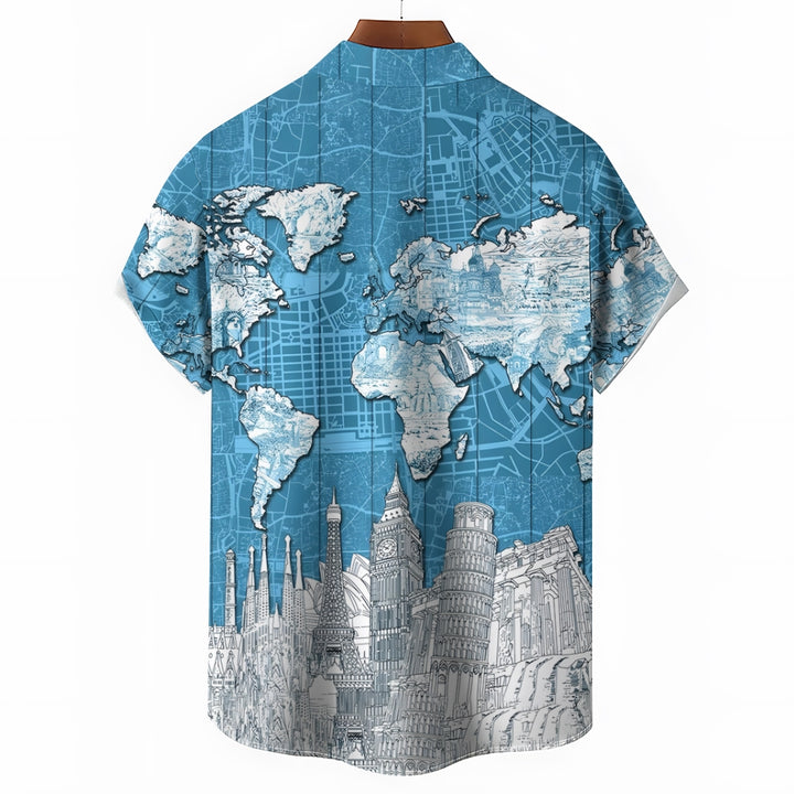 World Map Printed Casual Short Sleeve Shirt 2411000285