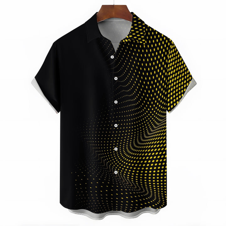 Yellow Texture Polka Dot Gradient Print Casual Large Size Short-Sleeved Shirt 2407001291