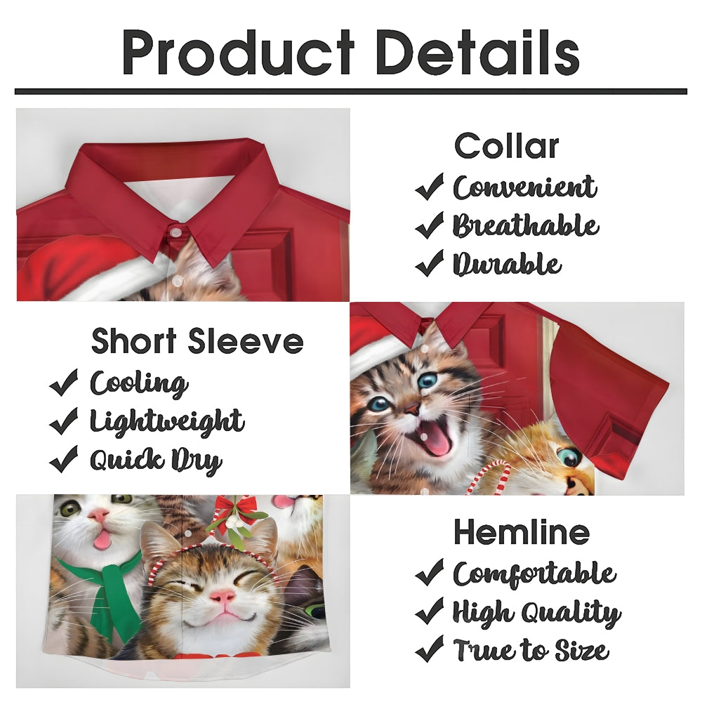 Christmas Cats Casual Short Sleeve Shirt 2410003815