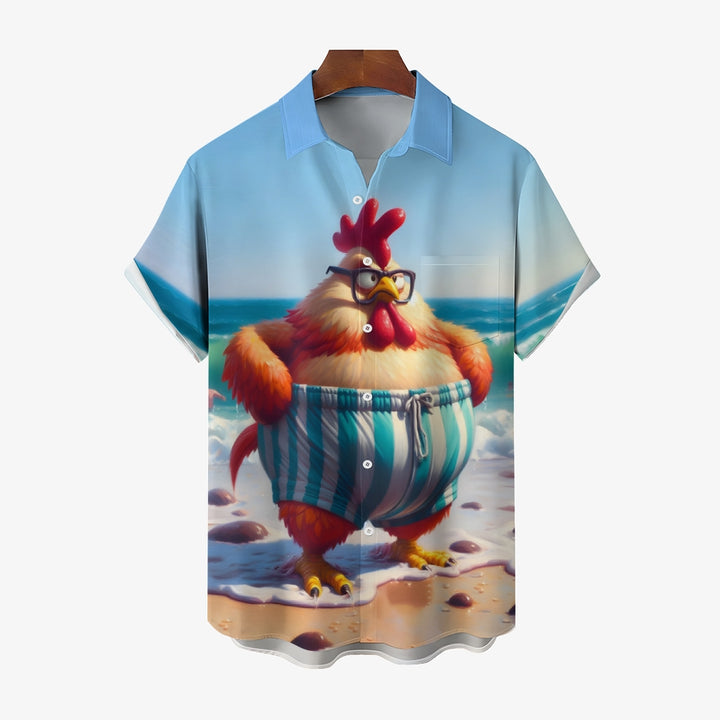 Men's Hawaiian Rooster Casual Short Sleeve Shirt 2409002766