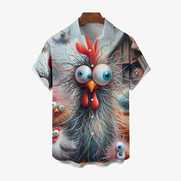 Scribbled Funny Chicken Casual Large Size Short Sleeve Shirt 2407001424