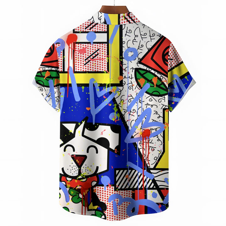 Abstract Geometric Puppy Casual Short Sleeve Shirt 2408002144