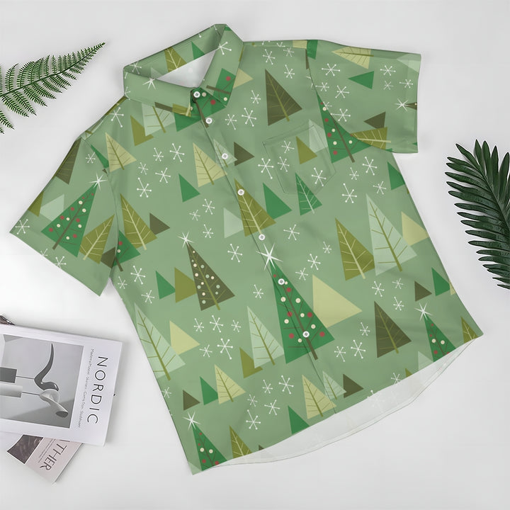 Christmas Tree Geometric Print Short Sleeve Shirt 2410006306