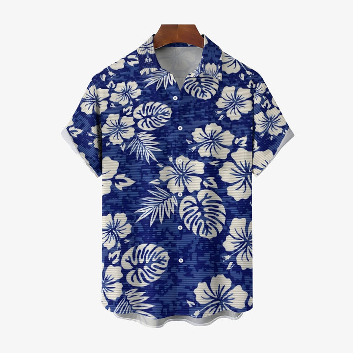 Hawaiian Flower Texture Print Casual Large Size Short Sleeve Shirt 2407001290