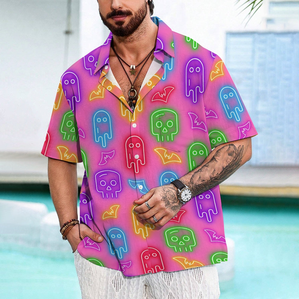 Halloween Neon Ghost Casual Large Size Short Sleeve Shirt 2407005437