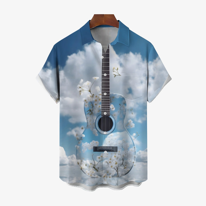 Guitar Print Casual Oversized Short Sleeve Shirt 2406003225