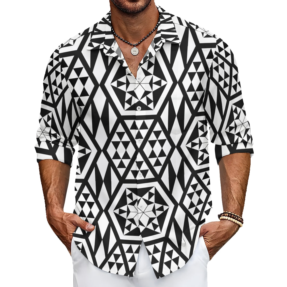 Black And White Geometric Print Long Sleeve Shirt 2410004523