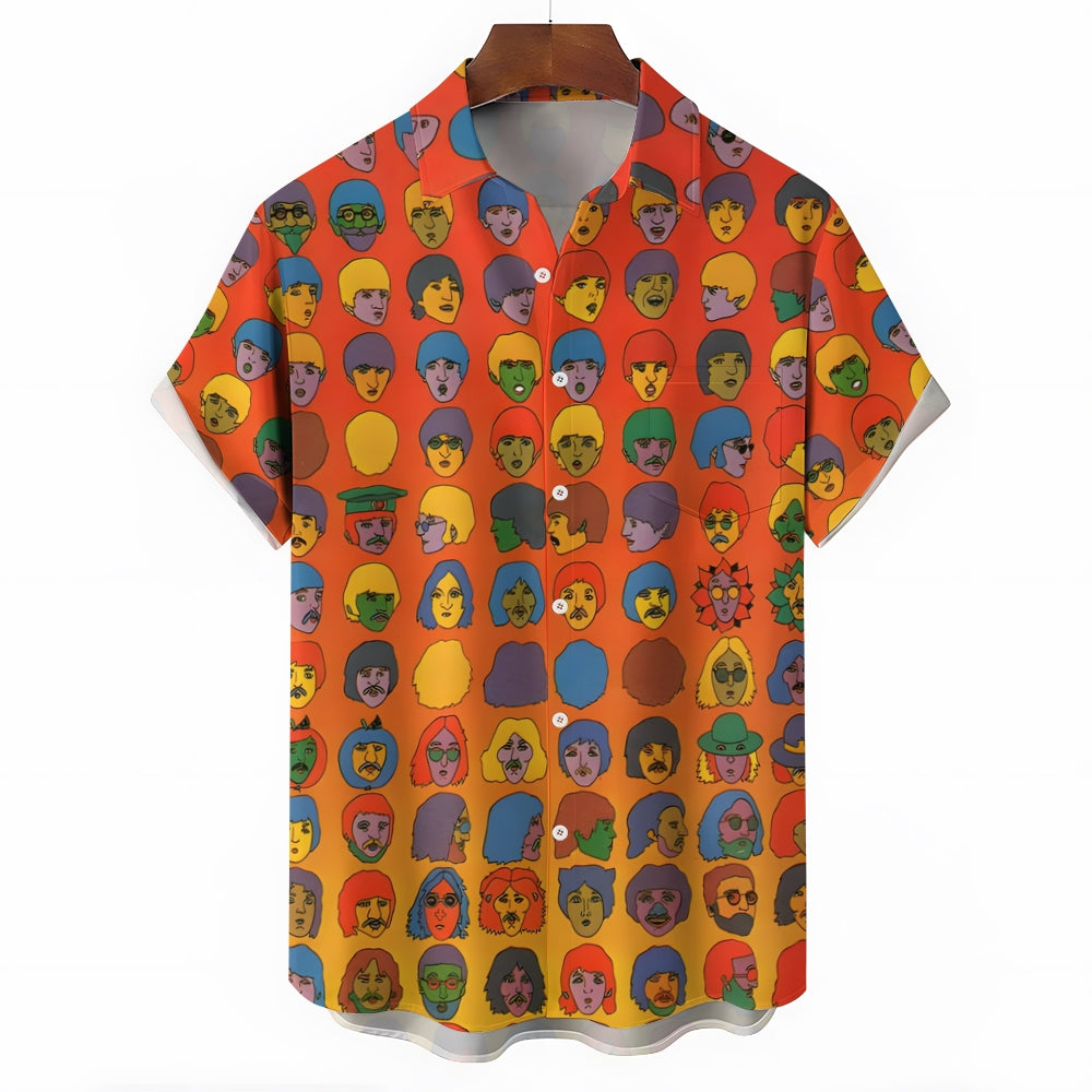 Rock Band Character Print Casual Short Sleeve Shirt 2403000586