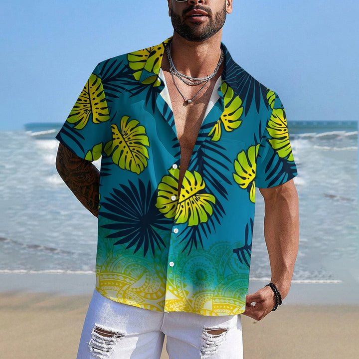 Abstract Geometric Gradient Coconut Tree Print Short Sleeve Shirt 2412006315