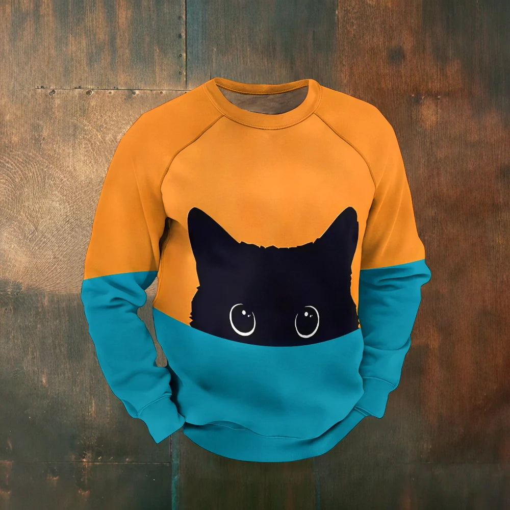 Men's Raglan Cat Print Long Sleeve Sweatshirt 2411002427