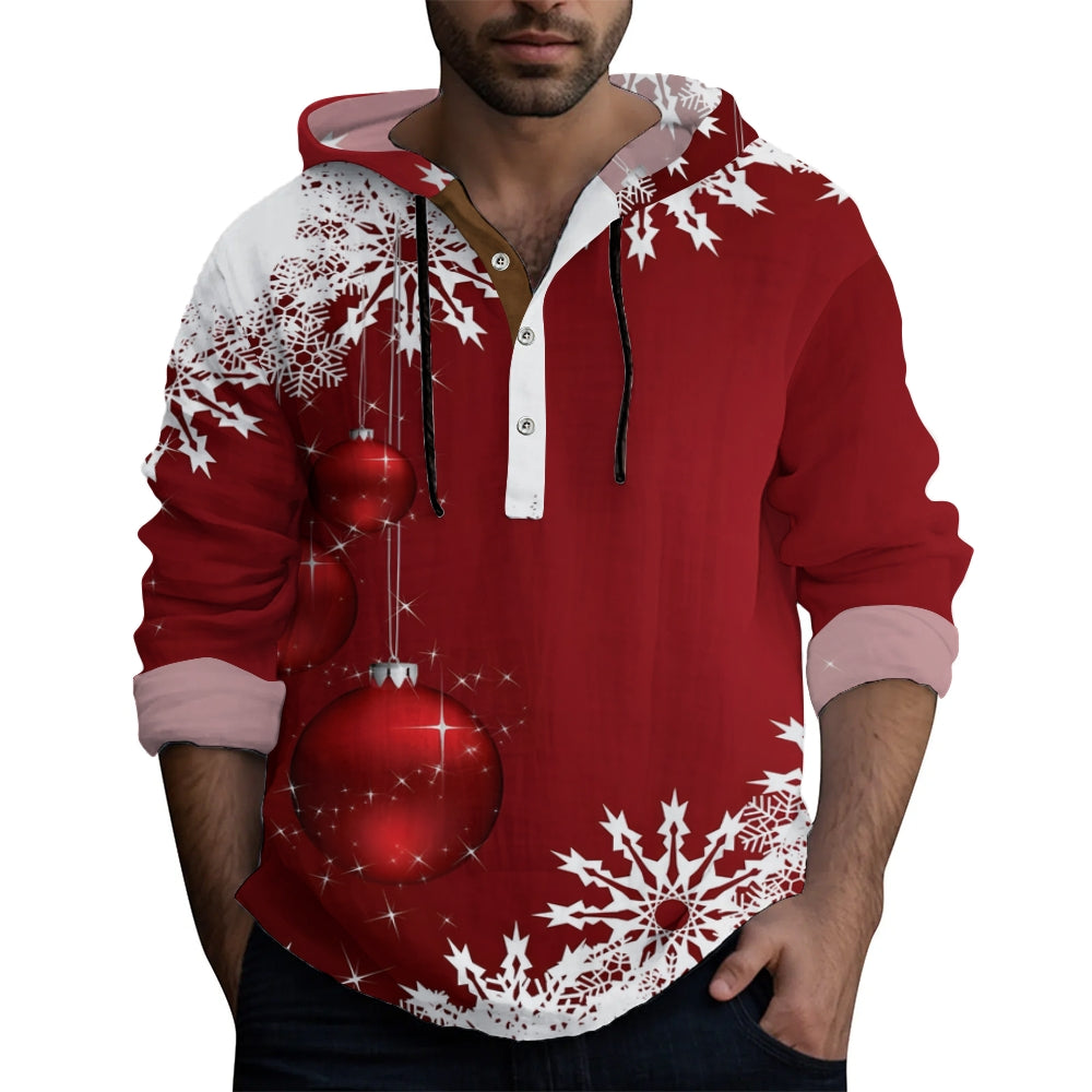 Christmas Trendy Snowflake Graphic Print Long Sleeve Hooded Shirt