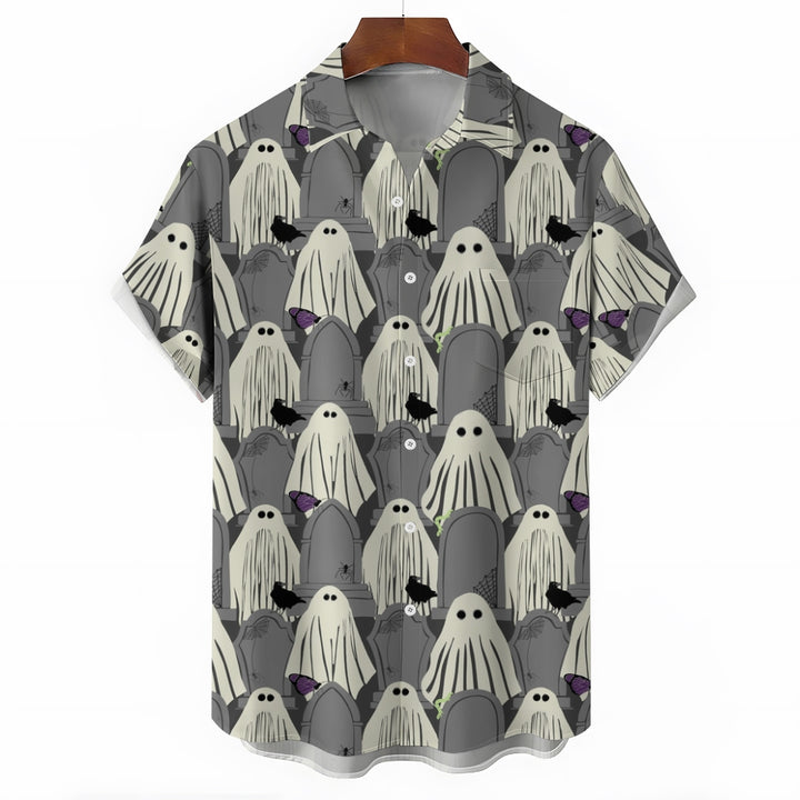 Ghost Halloween Casual Large Size Short Sleeve Shirt 2407004393