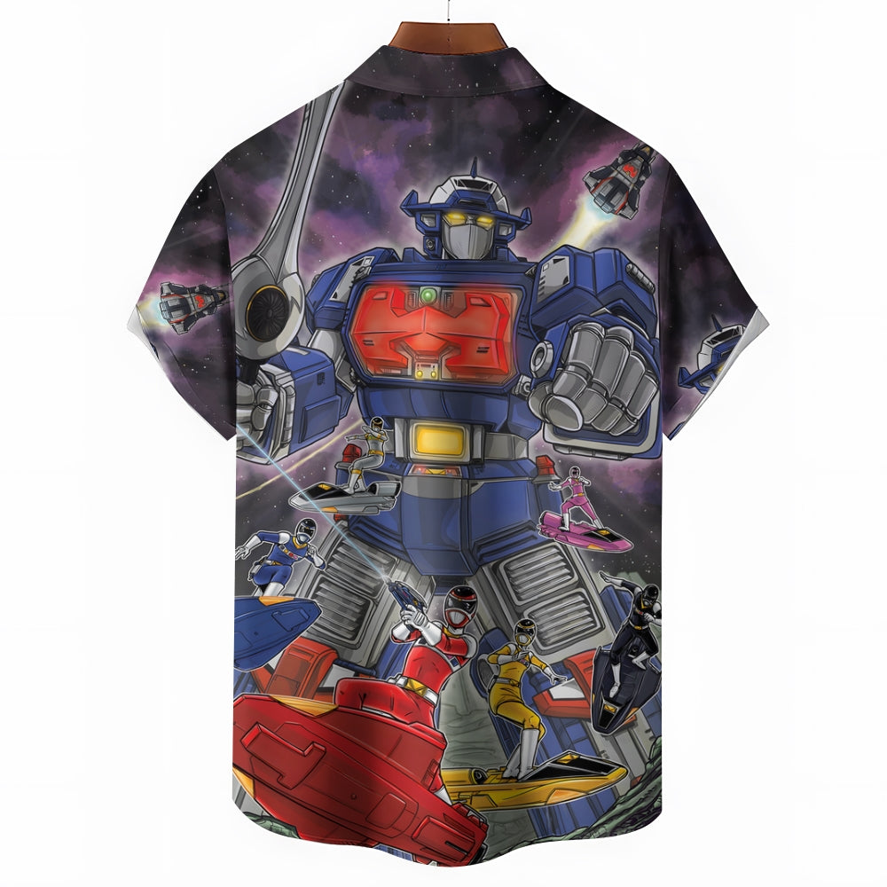 Men's Space Warrior Anime Casual Short Sleeve Shirt 2408009581