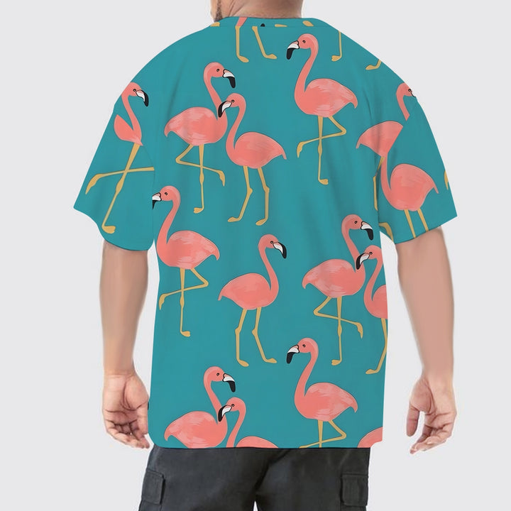 Flamingo Print Men's Large Size Printed Short Sleeve T-Shirt 2405000665