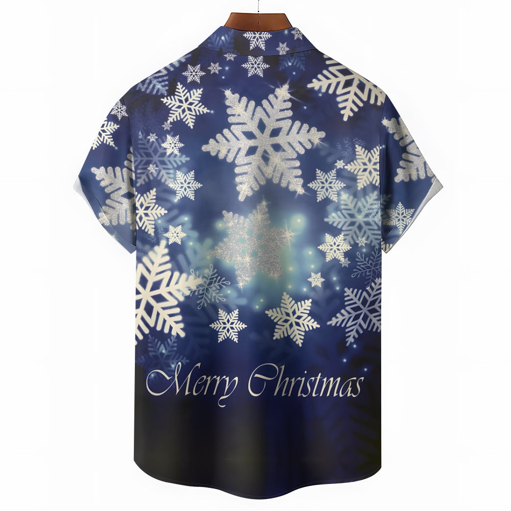 Merry Christmas Snowflakes Casual Short Sleeve Shirt 2411013100