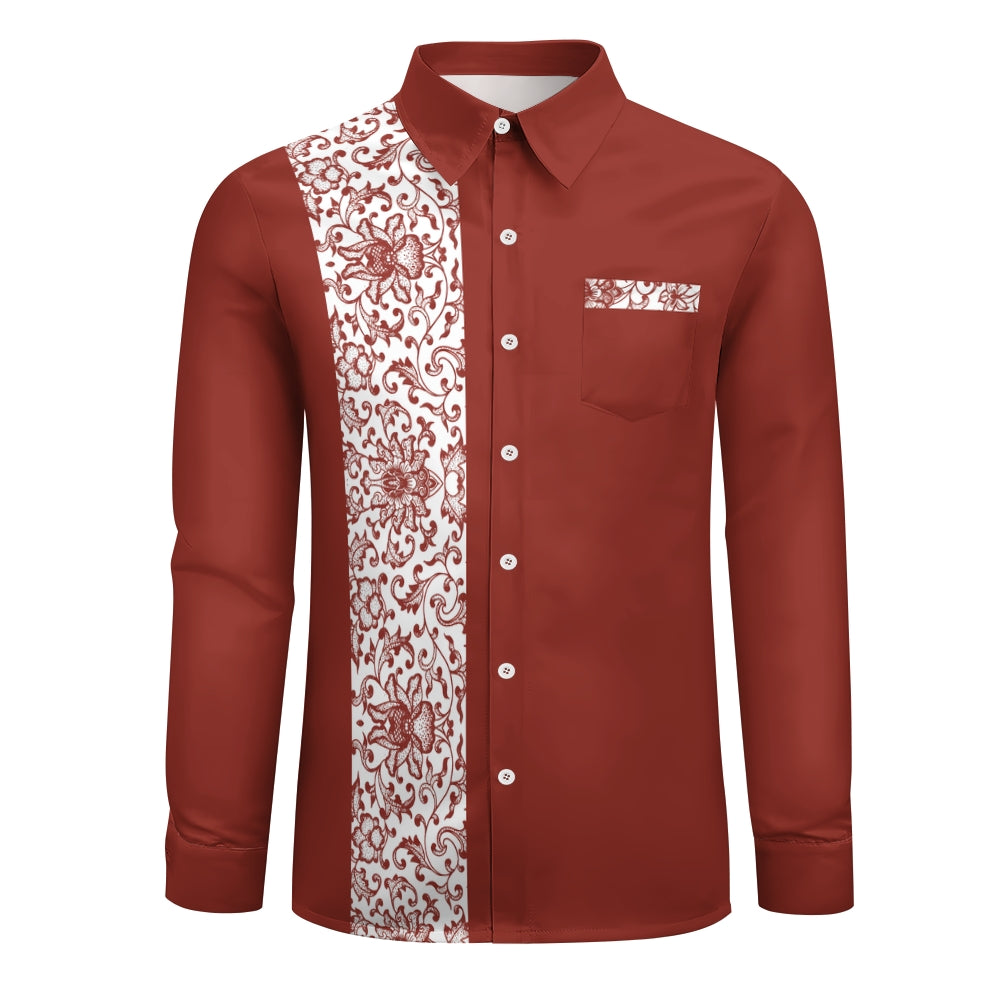 Men's Red Flower Vine Print Long Sleeve Shirt 2411002744